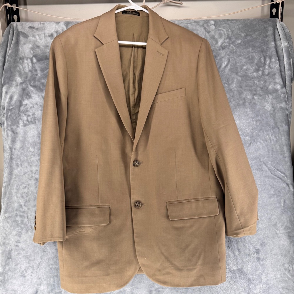 LL Bean Mens 42 Tall Khaki Wool Blend Sport Coat Blazer Jacket Made in Vietnam
